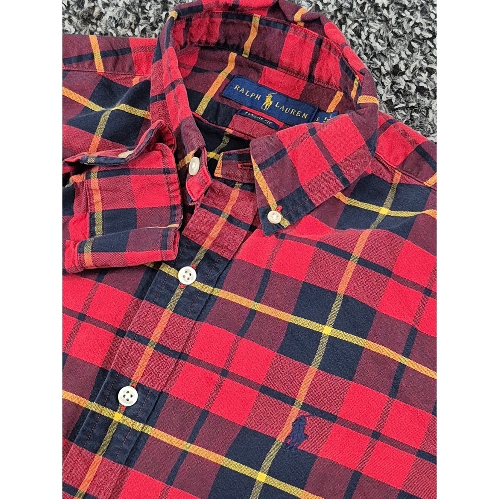 Polo Ralph Lauren Button Down Long Sleeve Mens Size Small Red Black Plaid